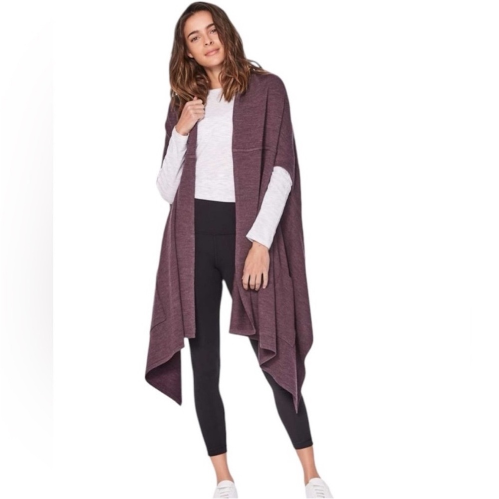 Lululemon Live Freely Wrap Heathered Black Cherry 100% Merino Wool Scarf Shawl